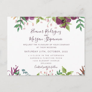 Burgund Hochzeit Blumenschrift Einladung Postkarte