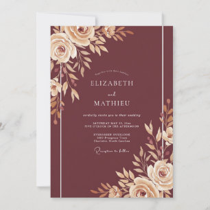 Burgund Hochzeit Champagner-Rosen-Hochzeit Einladung