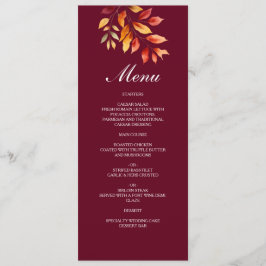 Burgund-Hochzeit im Herbst Menükarte
