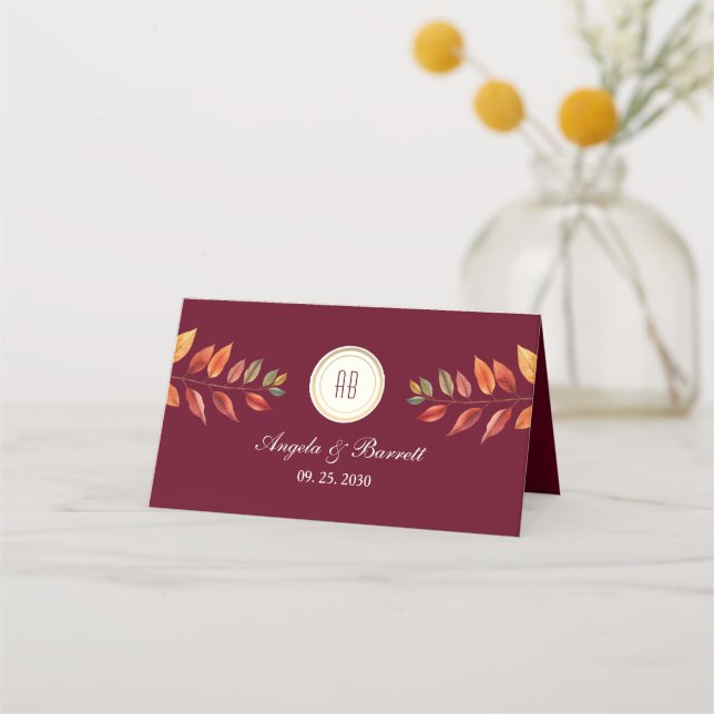 Burgund-Hochzeit im Herbst Platzkarte (Rückseite)