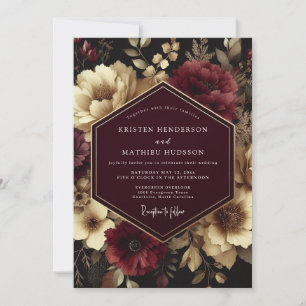 Burgund Hochzeit mit dunklen Blumen Einladung