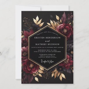 Burgund Hochzeit mit Gold und Noir Einladung