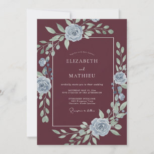 Burgund Hochzeit mit zarten floralen Elementen Einladung