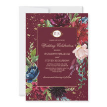 Burgund | Hochzeit von Navy Blue Floral Watercolor