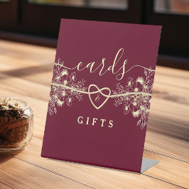 Burgund-Hochzeitkarten und -geschenke Sockelschild