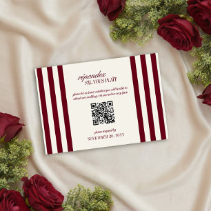 Burgund Hochzeits-QR-Code im vornehmen Streifendes RSVP Karte