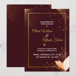 Burgund Hochzeitseinladung mit Goldfarben Einladung