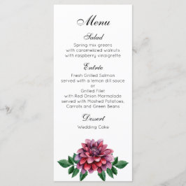 Burgund Hochzeitsessen Menü. Dahlias Menü Party Menükarte