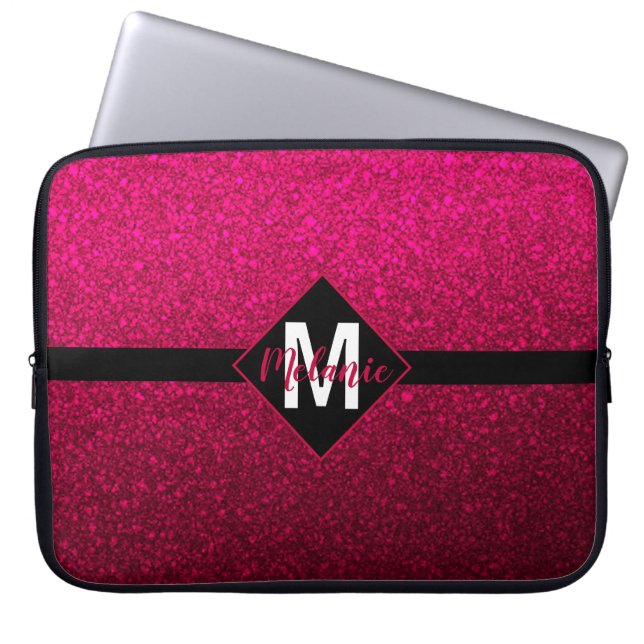 Burgund-Imitate-Glitzer mit Monogram Laptopschutzhülle (Vorderseite)