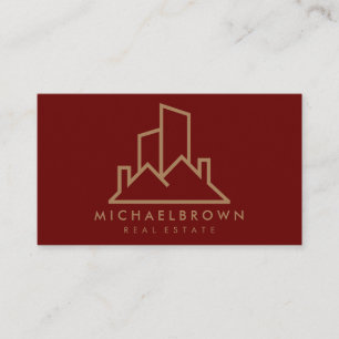 Burgund Immobilienmakler Hausdach-Logo Modern Visitenkarte