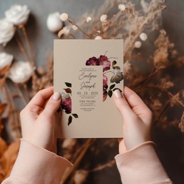 Burgund Ivory Blume Boho Chic Moderne Hochzeit Einladung (Von Creator hochgeladen)