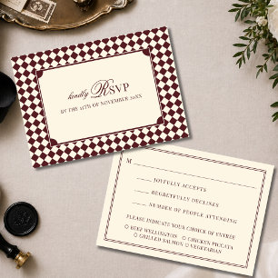 Burgund Ivory Hochzeitsbestellung mit Essensauswah RSVP Karte