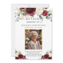 Burgund Ivory White Floral Foto Beerdigung Gedenks