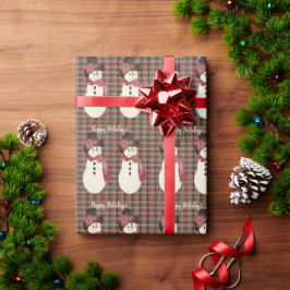 Burgund Kariert mit Snowman Geschenkpapier