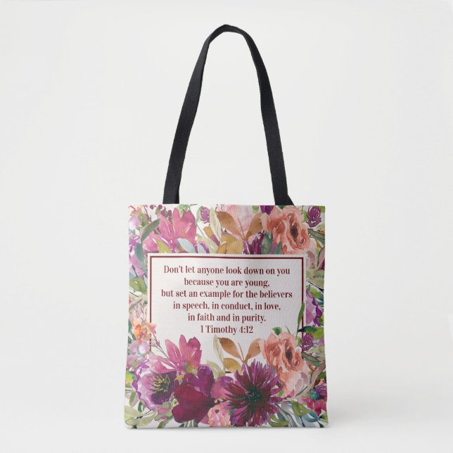Burgund Korallenflora Christliche Bibel Tasche (Vorderseite)