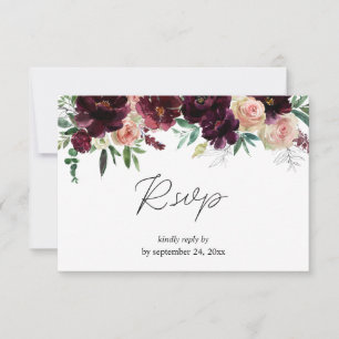 Burgund & Light Blush Pink Floral mit Mahlzeit RSVP Karte