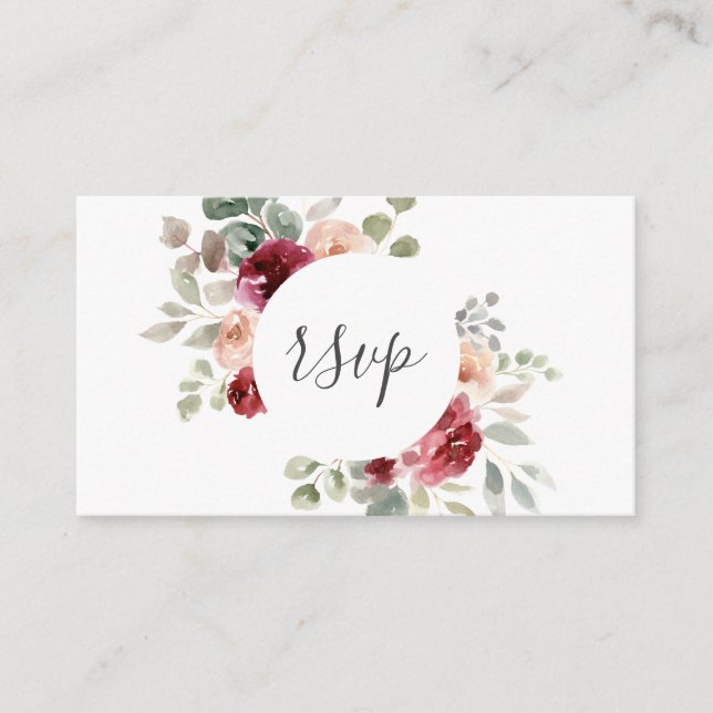 Burgund Light Pink Blume Grüne Hochzeit RSVP Begleitkarte (Vorderseite)