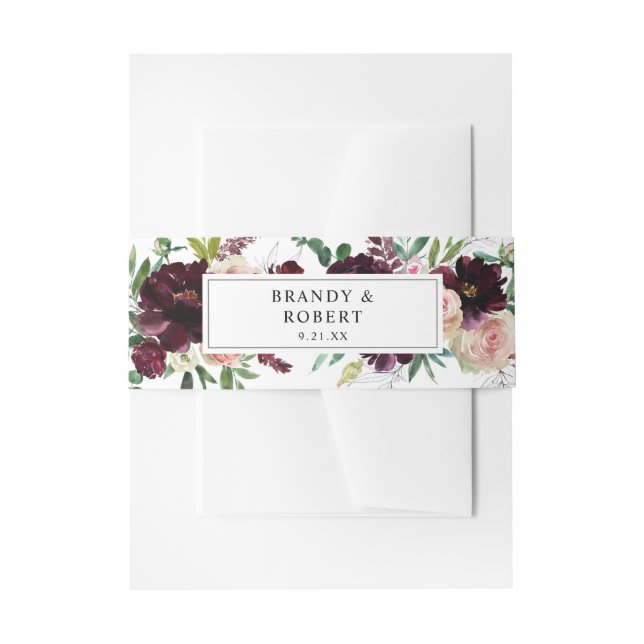 Burgund & Light Pink Blush Bloral 3 Einladungsbanderole (Vorderseite Beispiel)