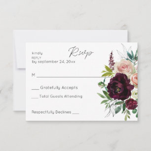 Burgund & Light Pink Blush Bloral RSVP Karte
