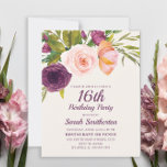 Burgund Lila Blush Pink Bloral 16. Geburtstag Karte<br><div class="desc">Elegantes und schönes lila,  bordeauxrotes und rot-rosa Aquarellblumen auf cremefarbenen 16. Geburtstagsfeier für Teenager. Kontaktieren Sie uns für Hilfe bei der Anpassung oder um passende Produkte anzufordern.</div>