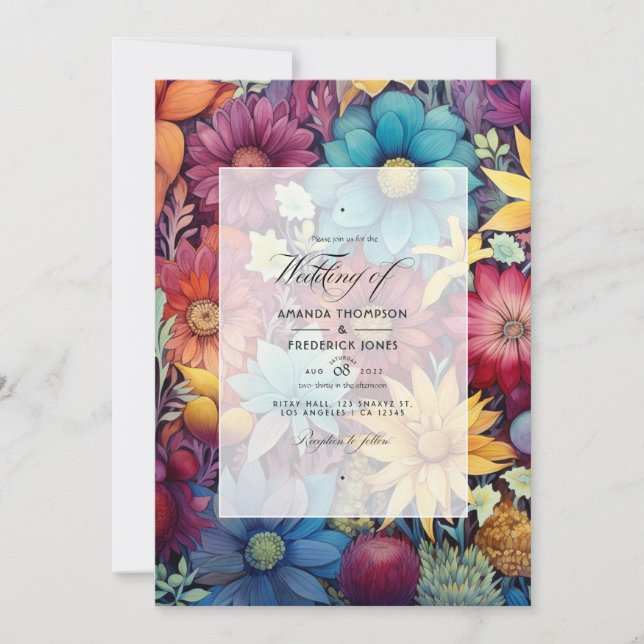 Burgund/Lila/Senf/Blau/Burnt Orange Wedding Einladung (Vorderseite)