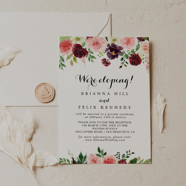 Burgund Lila Spring Floral Elopement Empfang Einladung (Von Creator hochgeladen)