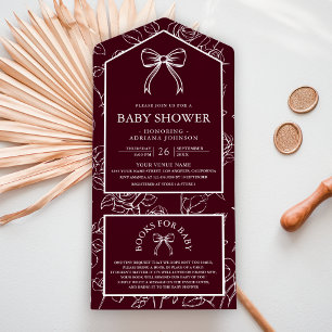 Burgund Linie Art Koksette Bogen Baby Shower All In One Einladung
