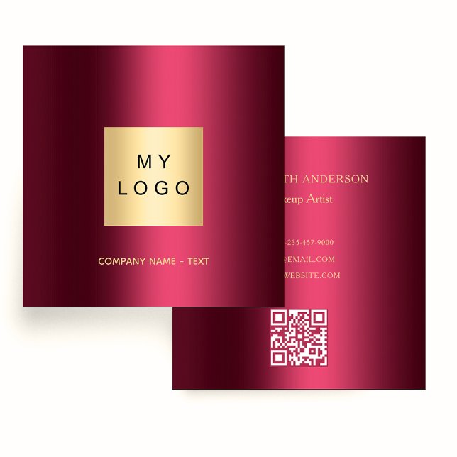 Burgund Logo QR Code elegant Quadratische Visitenkarte (Von Creator hochgeladen)