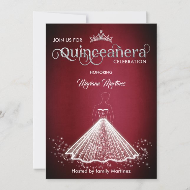 Burgund Luxus bezauberndes Funkelkleid Quince Einladung (Vorderseite)