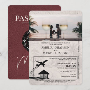 Burgund Malediven Reisepass Hochzeit Einladung