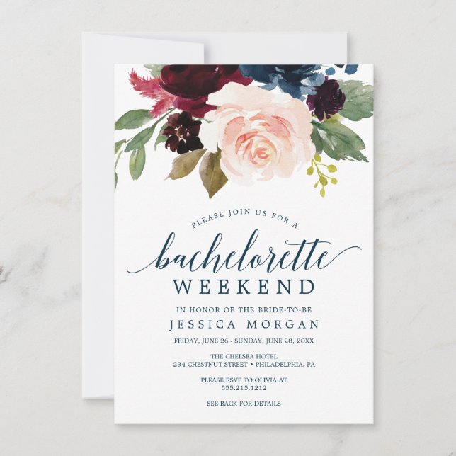 Burgund Marine Bachelorette Weekend Itinerary Einladung (Vorderseite)