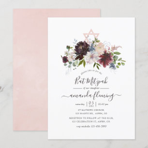 Burgund, Marine und Blush Bat Mitzvah Einladung