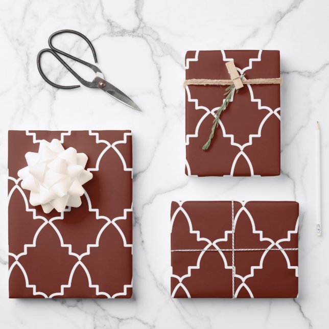 Burgund marokkanisches Gittermuster Geschenkpapier Set (Vorderseite)