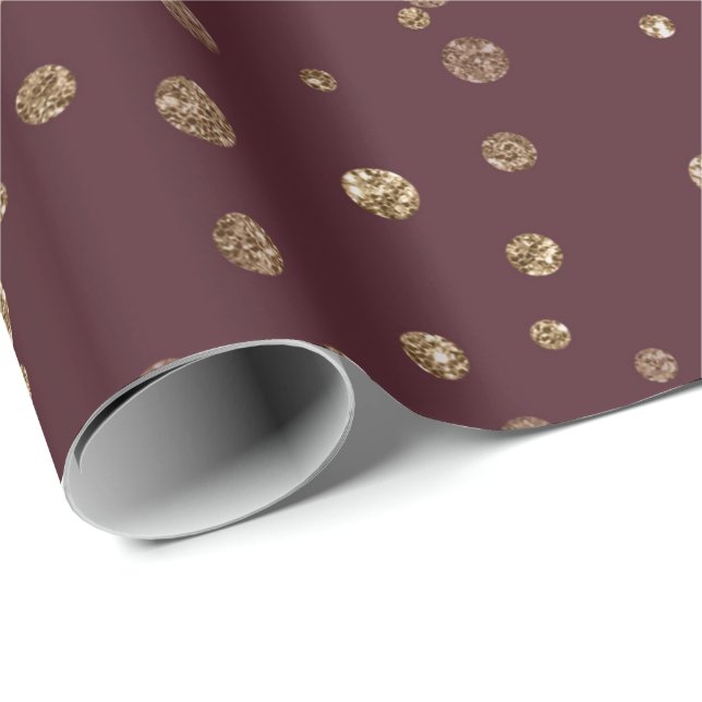 Burgund Maroon Gold Streifen Kristalle Confetti Geschenkpapier (Rolleneckpunkt)