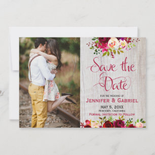 Burgund-Marsala-Blumen-Hochzeitsankündigung-Foto Save The Date