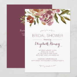 Burgund Marsala Fall Floral Brautparty Einladung