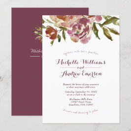 Burgund Marsala Fall Floral Hochzeit Einladung