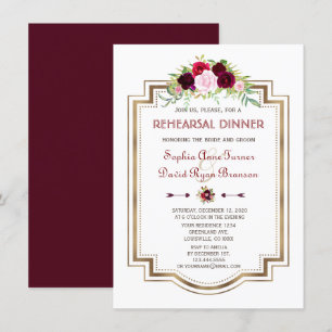 Burgund Marsala Floral Gold Herbst Probe Dinner Einladung