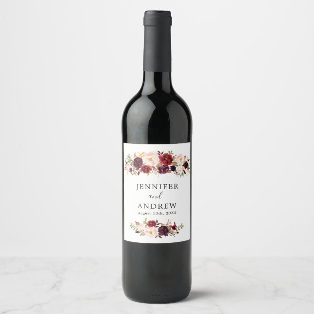 Burgund Marsala Gastgeschenk Hochzeit Weinkultur u Weinetikett (Vorderseite)