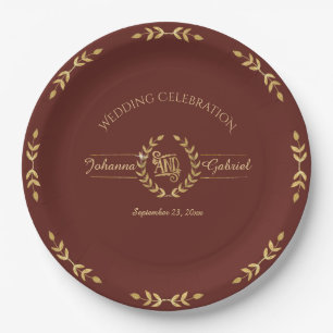 Burgund Marsala Gold Leaf Grüne Weinroute Pappteller