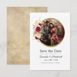 Burgund-Marsala, Rosé und Gold Blumen Geometrisch Save The Date