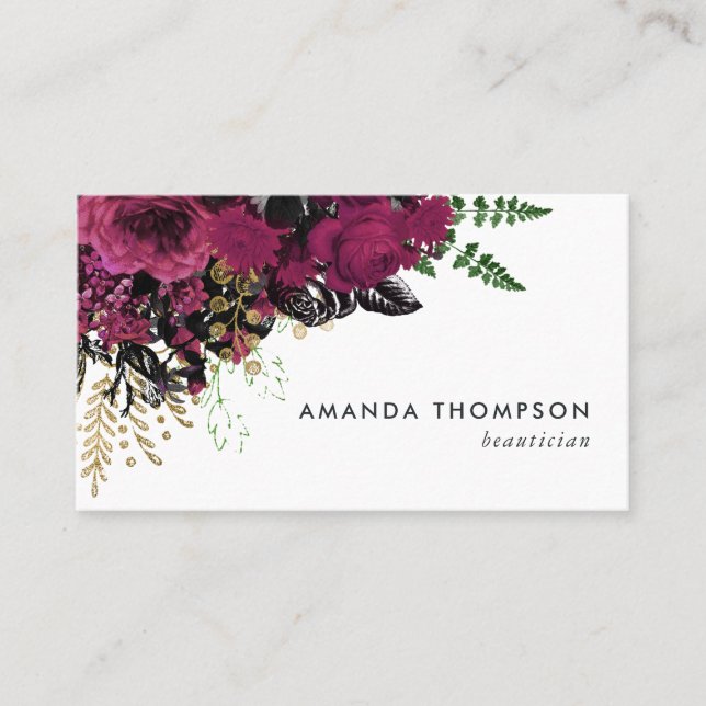 Burgund - Marsala und Gold Floral Visitenkarte (Vorderseite)