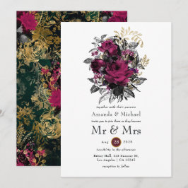 Burgund - Marsala und Gold Floral Wedding Einladung