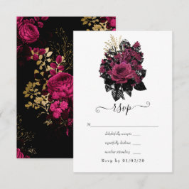 Burgund - Marsala und Gold Floral Wedding RSVP Karte