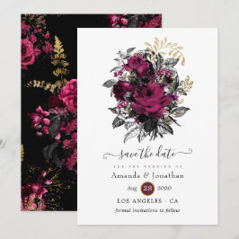 Burgund - Marsala und Gold Floral Wedding Save The Date