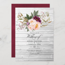 Burgund - Marsala und Peach Rustic Floral Wedding Einladung