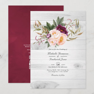 Burgund - Marsala und Peach Rustic Floral Wedding Einladung
