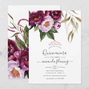 Burgund - Marsala und Pfirsich-Blüten-Quinceañera Einladung