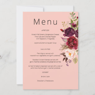 Burgund-Marsala- und Rosé-Blumenmenü - Pink 2 In Einladung