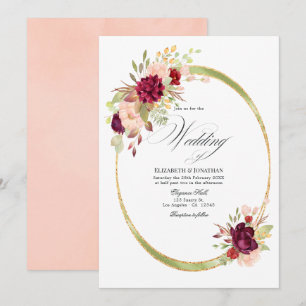 Burgund - Marsala und Rosé geometrische Hochzeit Einladung